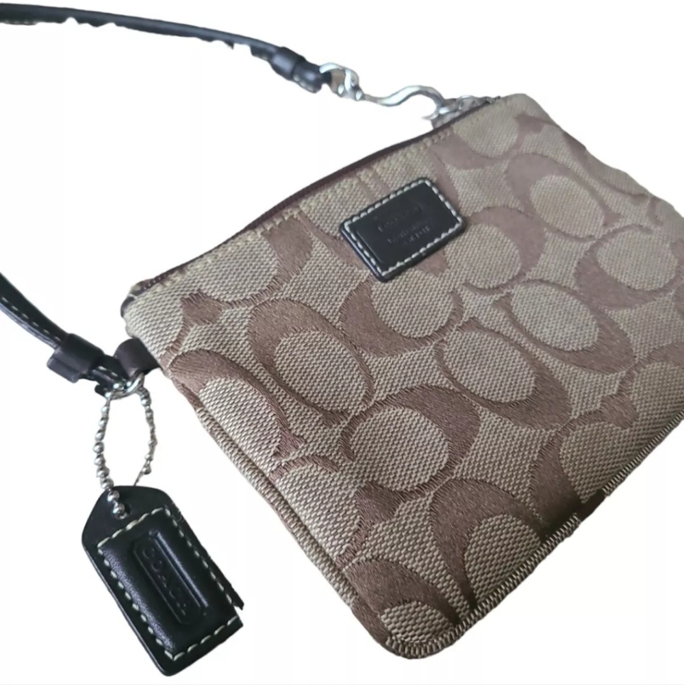 Coach Bag Wristlet Tan Wallet Zipper